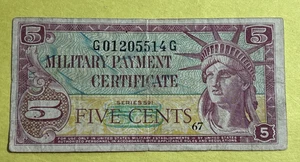 US MPC Military Payment Certificate Series 591 5 Cents - Picture 1 of 2