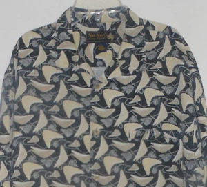 Nat Nast ATOMIC Boomerangs! Black White Grey Khaki Camp Loop Collar 100% Silk L - Picture 1 of 2