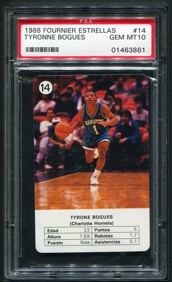 Fournier Estrellas #14 Tyronne Bogues Charlotte Hornets 1988 PSA 10 gemas como nuevo Foto 1 de 3