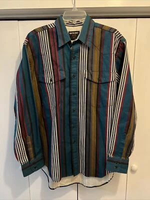 Camisa De Colección Frontier Series Para Hombres Talla L Rayas Verticales Vaquero Occidental PESADA Foto 1 de 4