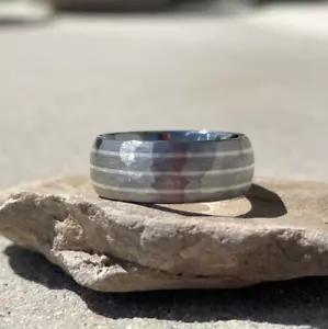Comfort Fit, Silber Nadelstreifen Titan Ring, robuste Bürste, moderner Ehering - Bild 1 von 10