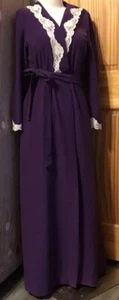 Vintage SEARS Ladies Long Belted Robe Purple Ultra Plus Lace Trim Victorian - Picture 1 of 7