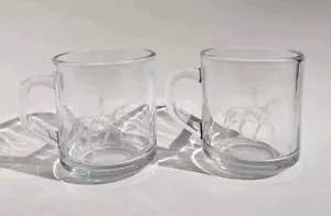 Vtg Anchor Hocking Etched Horse Cowboy Mugs Handles 3.5" Matching Glass Cups - Picture 1 of 6