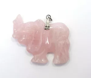 Vintage Large Chinese Hand CARVED ROSE QUARTZ Pink ELEPHANT Pendant Charm - Picture 1 of 6