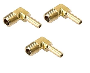 3X  90 deg 1/4 in hose barb x 1/4" NPT threaded brass elbow fitting yellow water - Picture 1 of 1