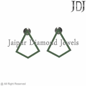 0.88cts Hermoso Cromo Diópsido 925 Pendientes Broche Plata Ley Joyería Fina - Imagen 1 de 3