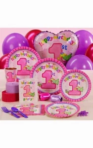 PRIMER CUMPLEAÑOS PRIMER PAQUETE DE FIESTA ROSA SUMINISTROS DECORACIONES GLOBOS PLATOS PARA NIÑAS - Imagen 1 de 1