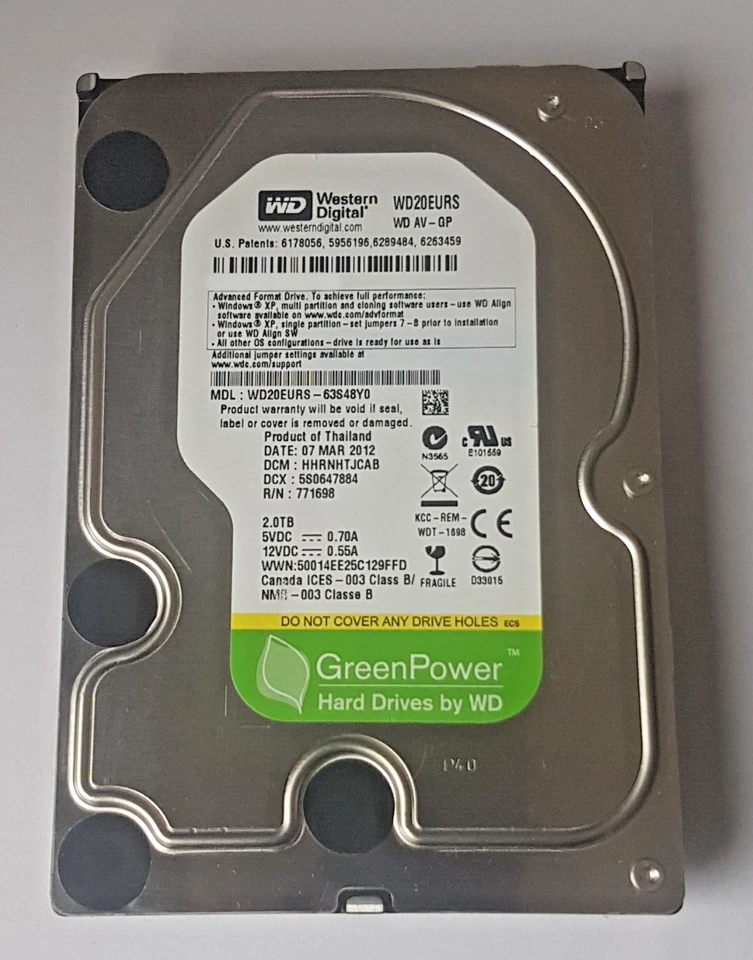 2 TB SATA Western Digital Av-Gp WD20EURS-63S48Y0 5400rpm 64MB 3.5 " Hard Drive - Image 1 of 1