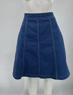 Saia Escada Denim Mistura de Algodão Linha A Painéis Azul Médio tamanho 42 - Imagem 1 de 4