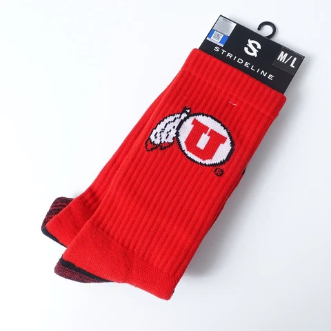 Utah Utes Crew Socks M/L Strideline NCAA NEW Red Medium Large Sport High Feather Cover