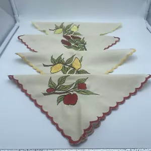 4-Vintage Tee- oder Cocktailservietten verschiedene Früchte bestickt gerippte Kanten - Bild 1 von 8