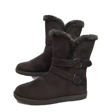 AIRWALK womens winter boots size 9 faux fur ankle lined strap and buckles accent