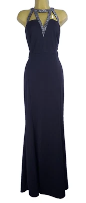 QUIZ Elegante Vestido de Noche Negro Brillante Maxi, Cóctel Crucero, Fiesta Baile de graduación, UK16 Foto 1 de 4