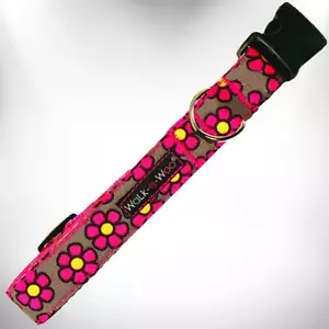 Collar de perro Walk-e-Woo rosa margaritas en gris estampado nailon - Imagen 1 de 1