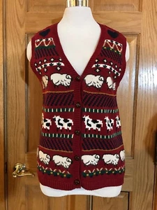 Capacity Denim Embroidered Vest Size S Button Front Red Multi Country Sheep - Picture 1 of 10