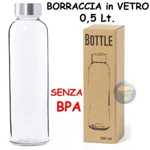 Glass Water Bottle 0.5 L Without BPA Gym Sport Cap For Beverage - Picture 1 of 2