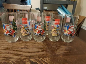 RARE! 8 Coca Cola 1995 McCrory Stores Christmas Santa & Toys 16 oz & FAST SHIP!! - Picture 1 of 5