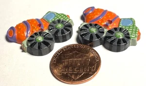 2 Vtg JHB Hand-Painted Resin Orange Cement Truck Novelty Buttons 25mm 1" 15010 - Picture 1 of 3