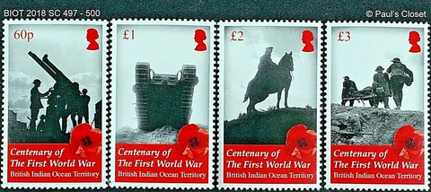 BRITISH INDIAN OCEAN TERRITORY ( BIOT ) CENTENARY OF WWI 2018 SC497-500 MNH VF Cover