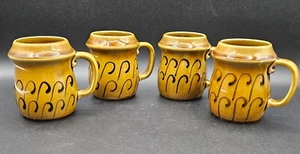 Set (4) Vintage Keramik Kaffeetassen Made in Portugal braun mit Wirbelmuster - Bild 1 von 16