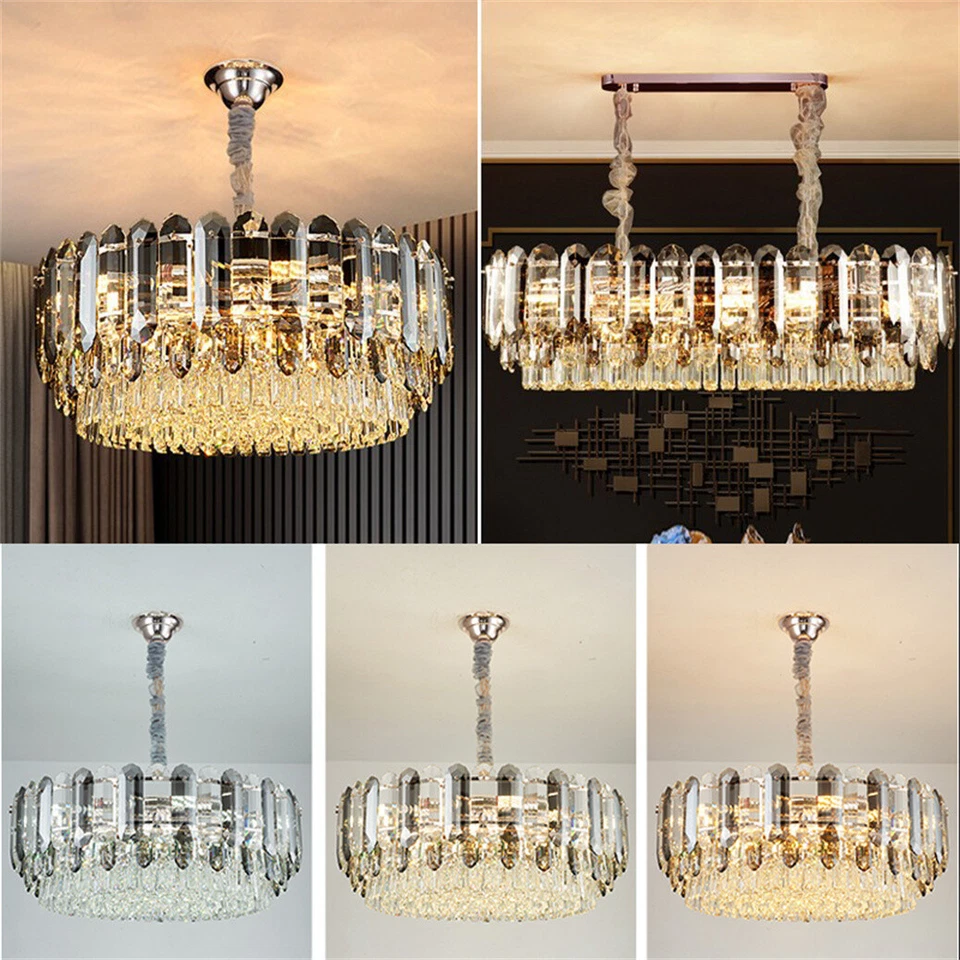 40-100cm Crystal Chandelier Square/Round Ceiling Light LED Hanging Lamp Pendant - Image 1 of 4