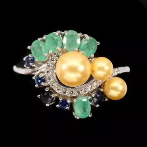 Valentinstag Nicht Erhitzt Oval Smaragd Saphir Kunstperle Cz 925 Silberring Eu 8 - Bild 1 von 9