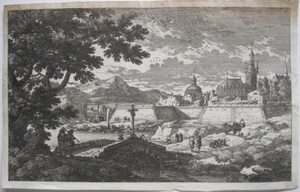 Gabriel Perelle (1603-1677) Ciudad Francesa Catedral Original Grabado en Cobre 1660 - Imagen 1 de 3
