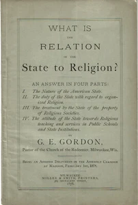 1878 PASTOR G.E GORDON on SEPARATION OF CHURCH & STATE - NATIONAL LIBERAL LEAGUE - Picture 1 of 2