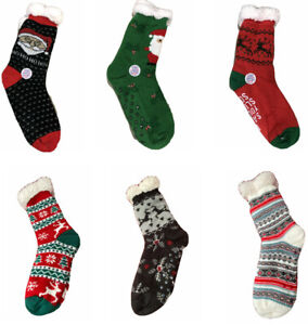 Christmas Women Thermal Cozy Fuzzy Sherpa Slipper Socks Holiday Non-Skid