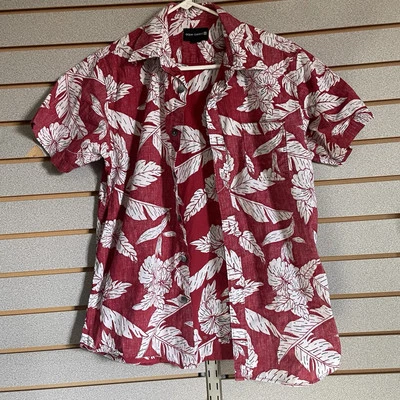 Ocean Current Short Sleeve Button Up Shirt Red White Flowered Men’s Small Hawaii - Image 1 of 3