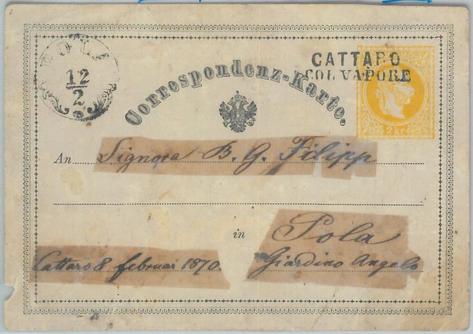 81861 - AUSTRIA Croatia - POSTAL HISTORY - STATIONERY from CATTARO col Vapore - Image 1 of 1