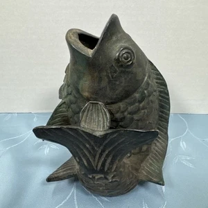 Vintage Brass Bronze Koi Fish Open Mouth Dancing Koi Sculpture 5.3/4”x 4.5” Rare - Picture 1 of 9