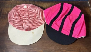Pair Of Vintage Toddler Hats Hot Pink Nylon Red White Candycane Pinstripe Taiwan - Picture 1 of 7