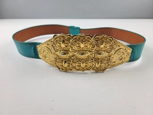 Vintage Alexis Kirk Turquoise & Gold Tone Statement Belt - Adjustable Waist  - Picture 1 of 17