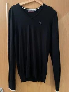 Modern Amusement V-neck jumper Black large slim fit vintage casual Merino wool - Picture 1 of 4