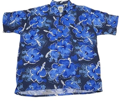 Vintage Genuine Ocean Current Hawaiian Graphic Shirt men's large blue camp  - Image 1 of 4