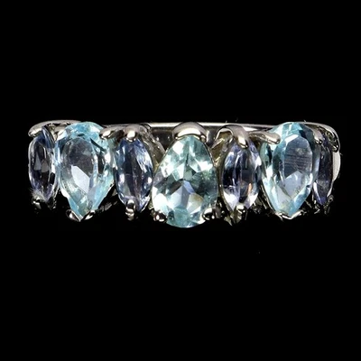 Anillo de plata de ley 925 pera aguamarina 6x4 mm joyas de piedras preciosas de tanzanita talla 8 Foto 1 de 4