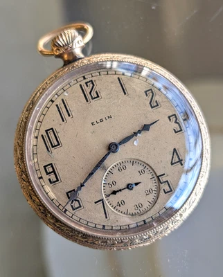 Antiguo Reloj Bolsillo Elgin 1924 Lleno de Oro Grado 303 Modelo 3 Clase 114 12s 7j Foto 1 de 4