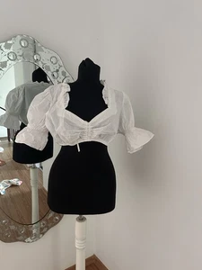 Blusa corta blanca Dirndl mangas abullonadas corta fiesta festival 46 XL - Imagen 1 de 5
