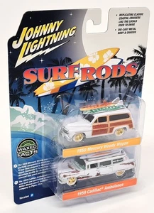 Johnny Lightning 1/64 Mercury Woody Wagon 1950 + Cadillac Ambulance CHASE Set - Picture 1 of 4