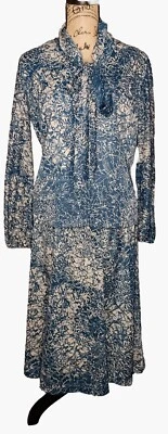Conjunto de falda de polietileno vintage años 70 Lady Carol de dos piezas azul/tostado abstracto - talla 16 Foto 1 de 4