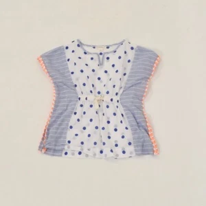 Crewcuts Girl's Top 4 Blue Polka Dot Embroidered Trim Sheer Swimsuit Coverup - Picture 1 of 4
