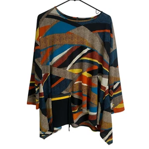 IC By Connie K Tunic Top Art to Wear Long Sleeve Multicolor Boxy Stretch Pocket - Picture 1 of 9