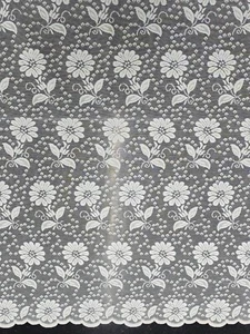 WHITE NET CURTAIN HEAVY AND THICK FLORAL DAISY FLOWERS (1005) - Picture 1 of 3