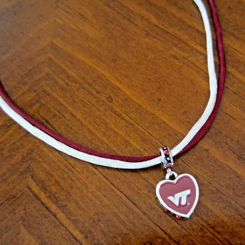 new! VA VIRGINIA TECH HOKIES SATIN NECKLACE w EURO HEART CRYSTAL DANGLE PENDANT Cover