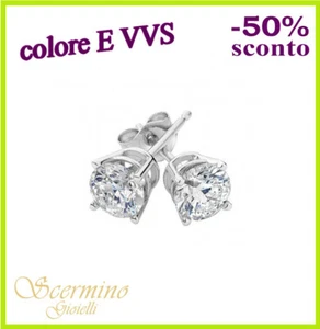 ORECCHINI IN ORO BIANCO DIAMANTI NATURALI E VVS 0.60 CARATI CERTIFICATI - Picture 1 of 4