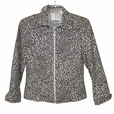 VTG Joseph Ribkoff Leopard Cheetah Zip Up Light Cotton Jacket 3/4 Sleeve Size 4 - Image 1 of 4