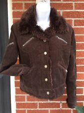 U.S. POLO ASSN. Women's Brown Corduroy Short Waist Jacket Size S Faux Fur Trim