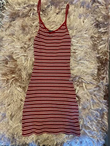 Brandy Melville Red Striped Ribbed Tank Bodycon Mini Dress OS One Size Fits XS/S - Picture 1 of 2