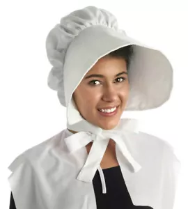 White Bonnet Colonial Pilgrim Quaker Amish Pioneer Hat Handmaid's Tale Offred - Picture 1 of 7